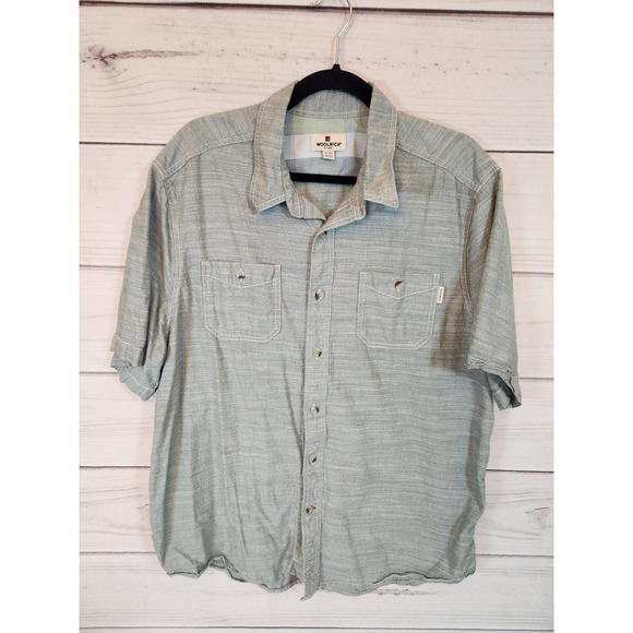Woolrich Men's Green Solid Cotton Short Sleeve Pockets Button Down Shirt Size XL - Picture 1 of 6